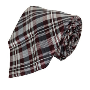 Pronto Uomo Couture Tie Mens Black Gray‎ Plaid Silk Handmade Long Pointed